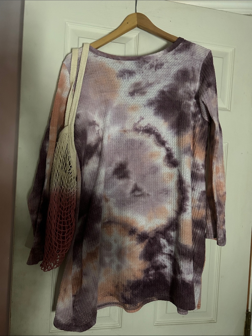 Waffleknit Tie-Dye Long Sleeve Tunic Dress in Lavender & Peach size Small EUC